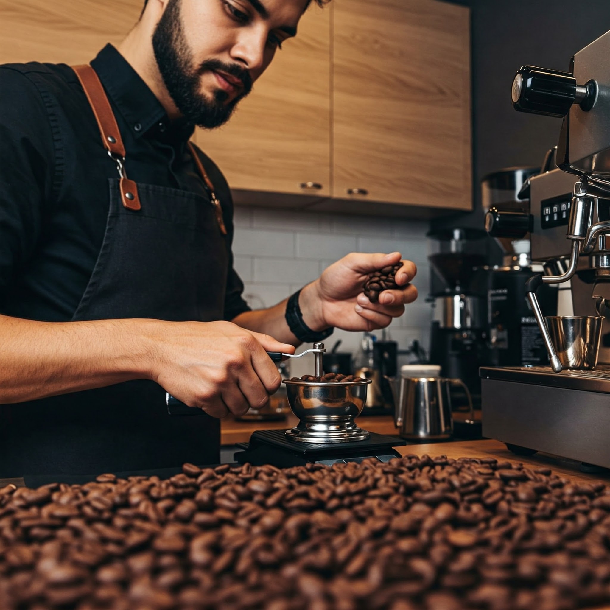 Coffee being prepared by a barista